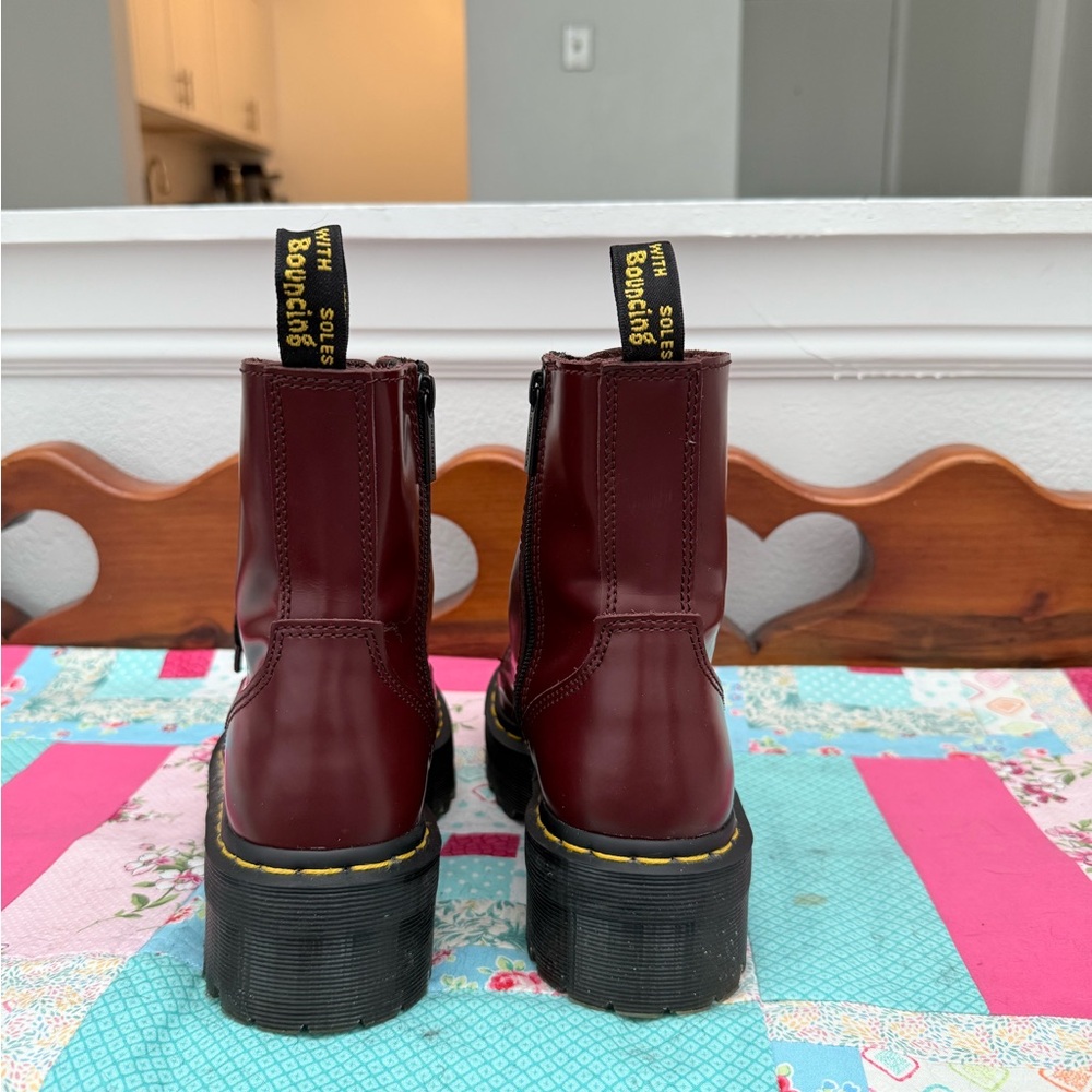 Dr. Martens Women's Cherry Red Jadon Platform Leather Boots - Picture 3 of 4